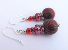Load image into Gallery viewer, Red & Black Stripes Kathryn Design Bead Earrings on Sterling Silver Hooks