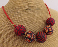 Load image into Gallery viewer, Red, Black & Orange Kathryn Design 5 Bead Chunky Necklace