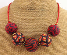 Load image into Gallery viewer, Red, Black & Orange Kathryn Design 5 Bead Chunky Necklace