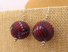 Load image into Gallery viewer, Red, Black & Pink Striped Kathryn Design Bead Earrings on Sterling Silver hooks