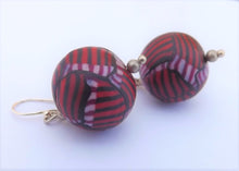 Load image into Gallery viewer, Red, Black & Pink Striped Kathryn Design Bead Earrings on Sterling Silver hooks