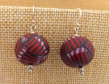 Load image into Gallery viewer, Red, Black & Pink Striped Kathryn Design Bead Earrings on Sterling Silver hooks