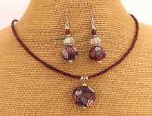 Load image into Gallery viewer, Red, Black & White Kathryn Design Handmade Beads Necklace & Earrings Set