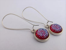 Load image into Gallery viewer, Red & Blue Lustre Handmade Dome Earrings on Long Kidney Hooks