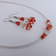 Load image into Gallery viewer, Red & Clear Handmade Glass Cube Necklace & Earrings Set