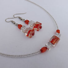 Load image into Gallery viewer, Red & Clear Handmade Glass Cube Necklace & Earrings Set