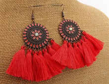 Load image into Gallery viewer, Purple & Copper Tone Tassel Drop Earrings
