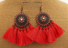 Load image into Gallery viewer, Purple & Copper Tone Tassel Drop Earrings