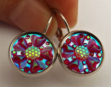 Load image into Gallery viewer, Red & Gold AB Lustre Flower Earrings on Lever Back Hooks