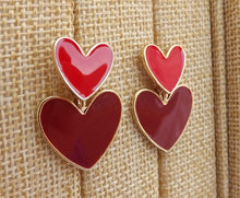 Load image into Gallery viewer, Blue & Gold Tone Enamel Style Heart Earrings (3 colour options)