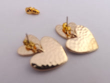Load image into Gallery viewer, Blue & Gold Tone Enamel Style Heart Earrings (3 colour options)