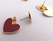 Load image into Gallery viewer, Blue & Gold Tone Enamel Style Heart Earrings (3 colour options)
