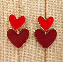 Load image into Gallery viewer, Blue & Gold Tone Enamel Style Heart Earrings (3 colour options)
