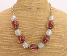 Load image into Gallery viewer, Red, Gold & Clear Chunky Bead Necklace on Silver Tone Chain