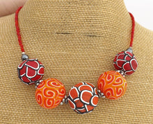 Load image into Gallery viewer, Red & Orange Layered Kathryn Design Chunky 5 Bead Necklace