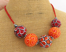 Load image into Gallery viewer, Red & Orange Layered Kathryn Design Chunky 5 Bead Necklace