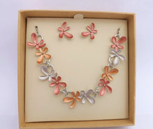 Load image into Gallery viewer, Red, Orange & Grey Floral Collar Necklace & Earrings Set