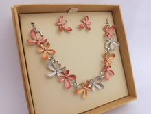 Load image into Gallery viewer, Red, Orange & Grey Floral Collar Necklace & Earrings Set