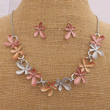 Load image into Gallery viewer, Red, Orange & Grey Floral Collar Necklace & Earrings Set