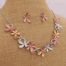 Load image into Gallery viewer, Red, Orange & Grey Floral Collar Necklace & Earrings Set