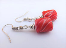 Load image into Gallery viewer, Red & White Kathryn Design Handmade Cylinder Bead Earrings