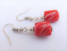 Load image into Gallery viewer, Red & White Kathryn Design Handmade Cylinder Bead Earrings
