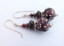 Load image into Gallery viewer, Red, White & Black Kathryn Design Bead Earrings on Sterling Silver Hooks