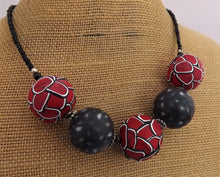Load image into Gallery viewer, Red, White & Black Layered Kathryn Design 5 Bead Chunky Necklace