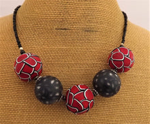 Load image into Gallery viewer, Red, White & Black Layered Kathryn Design 5 Bead Chunky Necklace