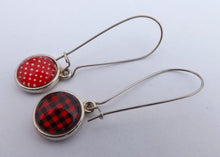 Load image into Gallery viewer, Red, White & Black Double Sided Dome Earrings on Long Kidney Hooks