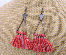 Load image into Gallery viewer, Copper Tone Triangle Tassel Earrings (12x colour options)