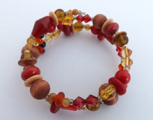 Load image into Gallery viewer, Red, Yellow & Brown Beads Memory Wire Bracelet