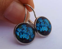 Load image into Gallery viewer, Rich Blue Flowers - Dome Earrings on Lever Back Hooks