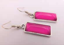 Load image into Gallery viewer, Rich Pink Purple Rectangle Dome Drop Earrings