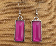 Load image into Gallery viewer, Rich Pink Purple Rectangle Dome Drop Earrings