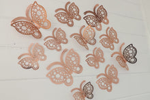 Load image into Gallery viewer, 12x Rose Gold Round Hollow Metallic Effect 3D Butterfly Wall Decals