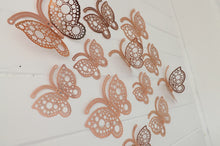 Load image into Gallery viewer, 12x Rose Gold Round Hollow Metallic Effect 3D Butterfly Wall Decals