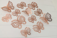 Load image into Gallery viewer, 12x Rose Gold Round Hollow Metallic Effect 3D Butterfly Wall Decals