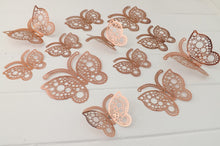 Load image into Gallery viewer, 12x Rose Gold Round Hollow Metallic Effect 3D Butterfly Wall Decals