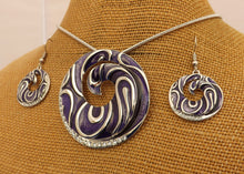 Load image into Gallery viewer, Round Purple & Silver Tone Pendant Necklace & Earrings Set