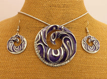 Load image into Gallery viewer, Round Purple & Silver Tone Pendant Necklace & Earrings Set