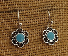 Load image into Gallery viewer, Aqua Blue & Silver Tone Small Flower Earrings (7 colour options)