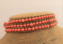 Load image into Gallery viewer, Salmon Orange & Faux Brown Leather Long Strand Bracelet