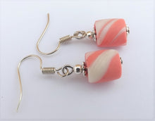 Load image into Gallery viewer, Salmon Pink & White Kathryn Design Handmade Cylinder Bead Earrings