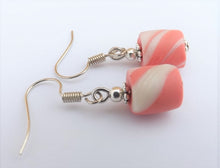 Load image into Gallery viewer, Salmon Pink & White Kathryn Design Handmade Cylinder Bead Earrings