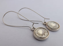 Load image into Gallery viewer, Silver Sparkle Handmade Dome Earrings on Long Kidney Hooks