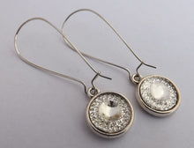 Load image into Gallery viewer, Silver Sparkle Handmade Dome Earrings on Long Kidney Hooks