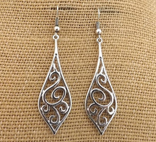 Load image into Gallery viewer, Silver Tone FIligree Style Drop Earrings (silver or rose gold)