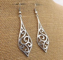 Load image into Gallery viewer, Silver Tone FIligree Style Drop Earrings (silver or rose gold)