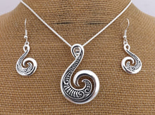 Load image into Gallery viewer, Koru Hook Pendant Necklace & Earrings (Silver or Gold)